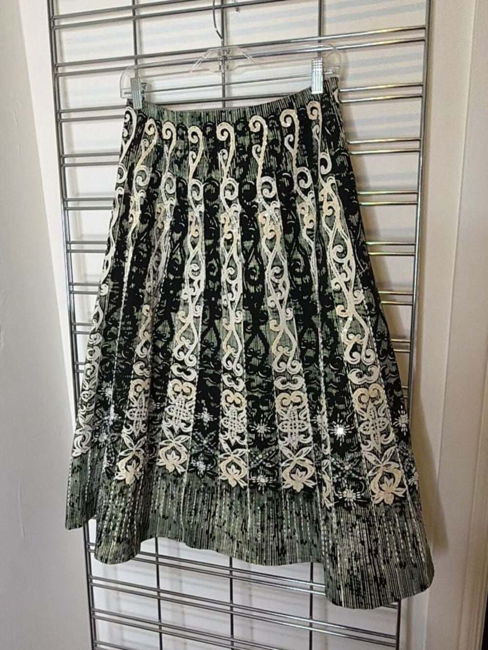Basil & Maude Embroidered and Sequin Embellished Midi Skirt